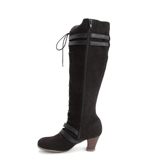 JOHN FLUEVOG OPERETTAS: HJORDIS  BLACK Suede LEATHER KNEE HIGH BOOTS 9.5 - Picture 2 of 15
